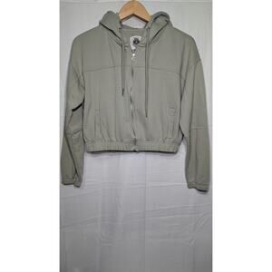 Ashley Vintage‎ Charm Womens Hooded Cropped Full Zip Jacket L Sage Minimalist